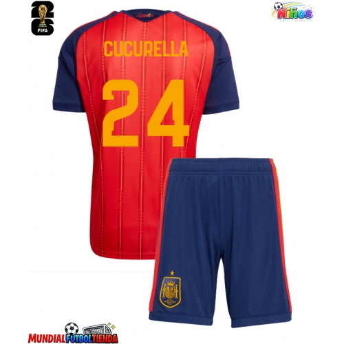 Camiseta España Marc Cucurella #24 Primera Equipación Replica Mundial 2026 para niños mangas cortas (+ Pantalones cortos)